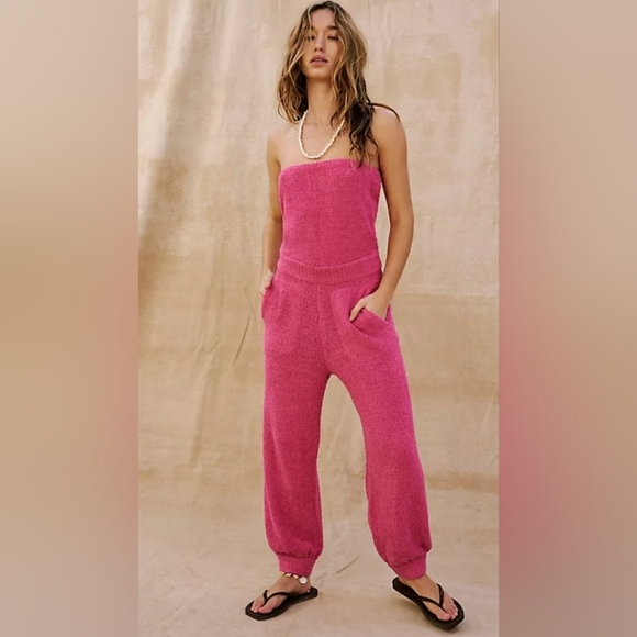 Free People FP beach Claire wet plaster terry cloth strapless one-piece jumpsuit - Picture 7 of 11